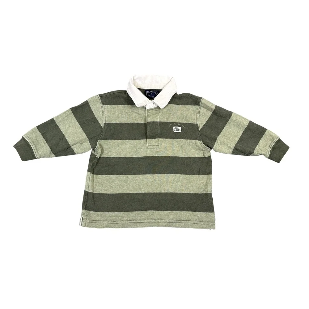 The Childrens Place Boys Green Striped Rugby Shirt Long Sleeve 18 Months